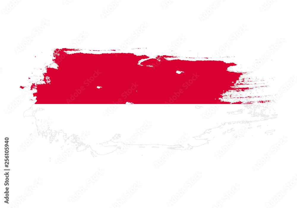 Grunge brush stroke with Monaco national flag. Watercolor painting flag. Symbol, poster, banner. Vector Isolated on white background.