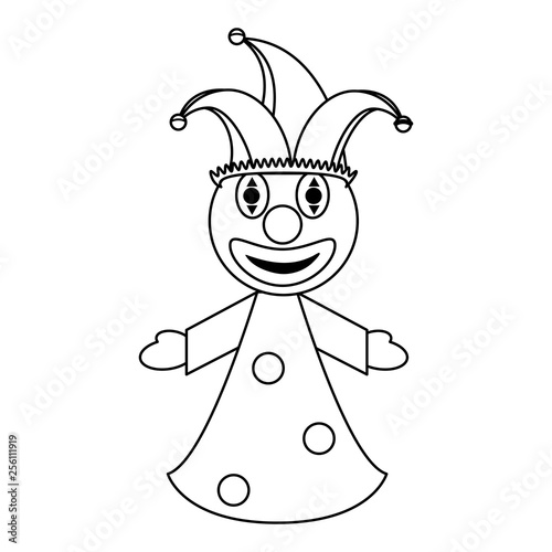 Clown pupet cartoon in black and white
