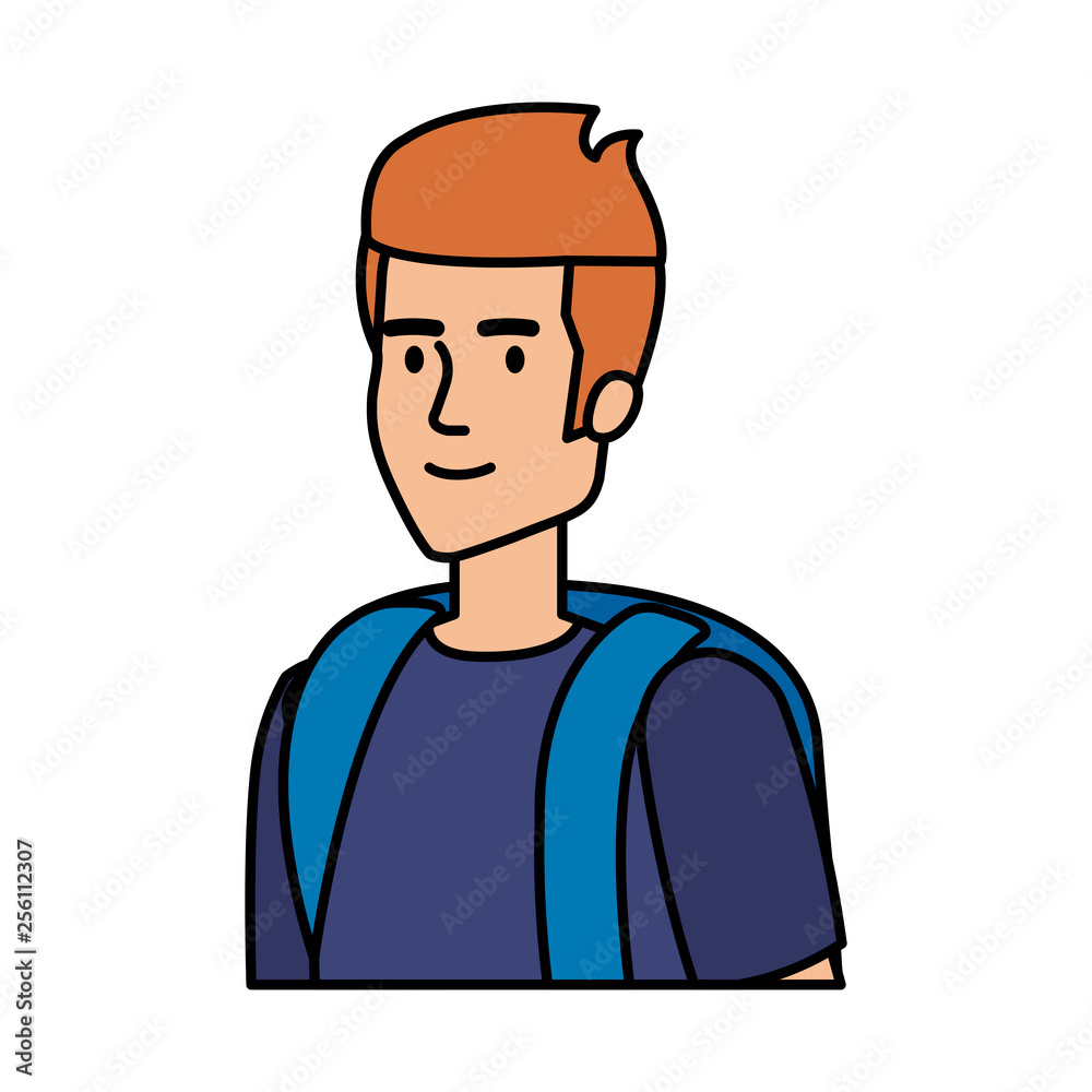 young man with travelbag avatar character