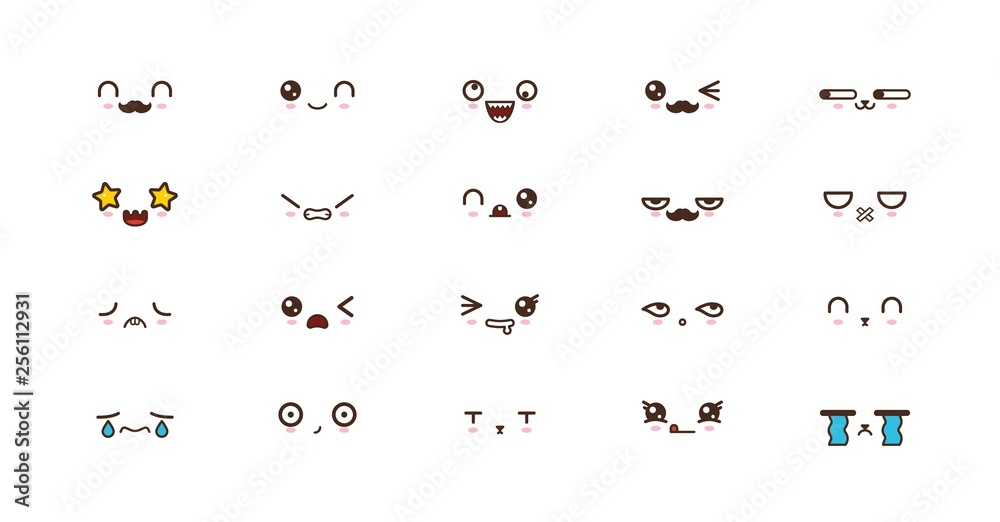 Kawaii smile emoticons. Japanese emoji