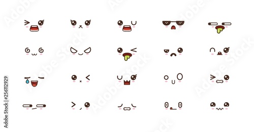 Kawaii cute faces smile emoticons. Japanese emoji