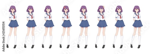 Anime manga schoolgirl in sailor suit, blue skirt