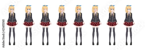 Anime manga student girl in blazer and red skirt