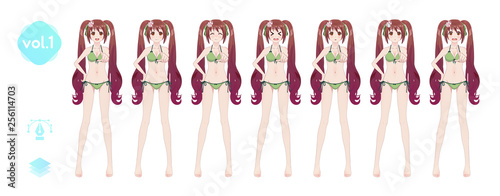Anime manga girl. In a summer bikini swimsuit