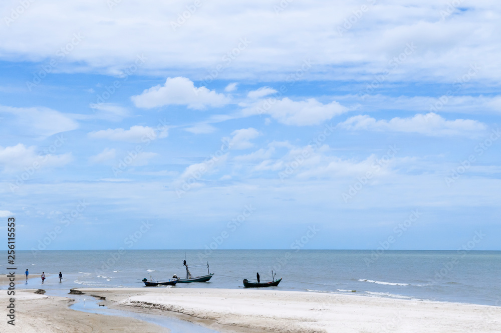 Hua Hin beach with local fishing boats, Thailand