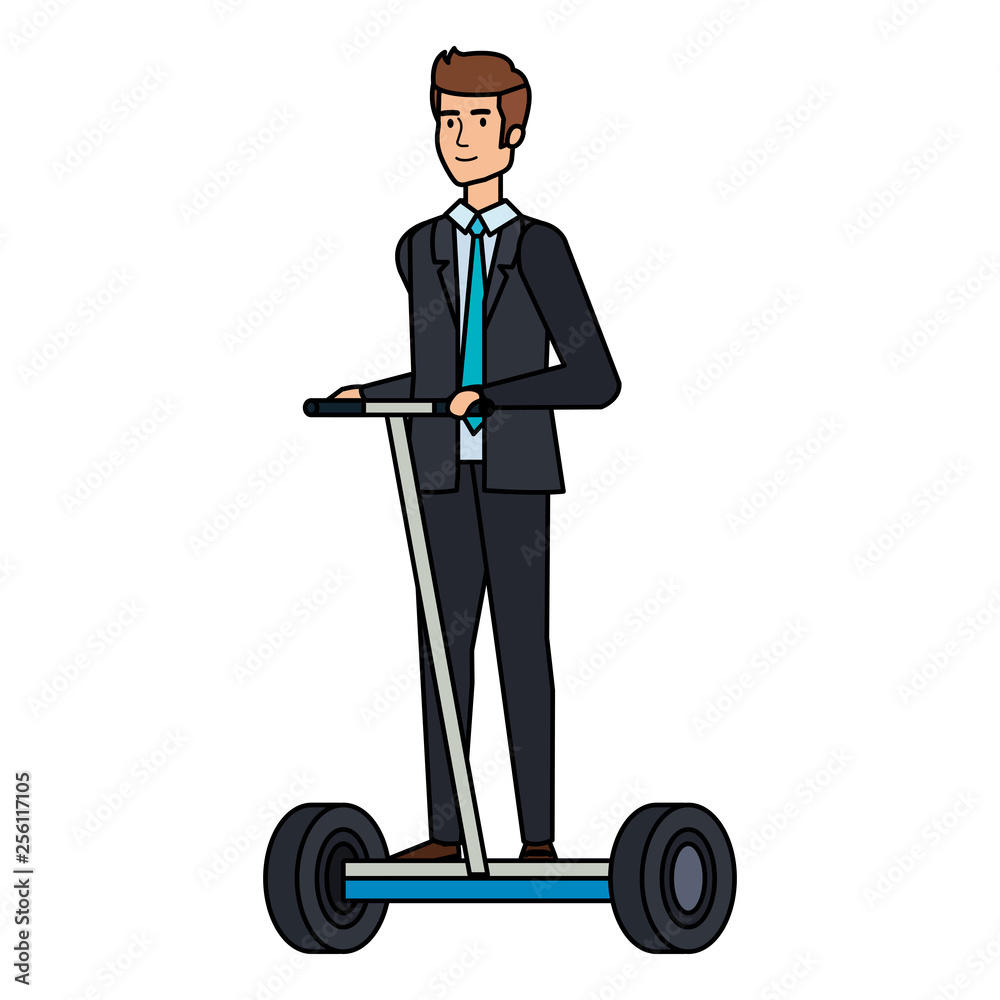 businessman in folding e-scooter businessman in folding e-scooter
