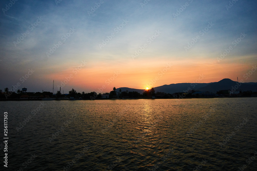 Peaceful Sunset over mountain in Kampot Cambodia