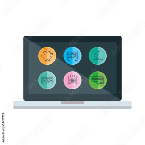laptop with set business icons