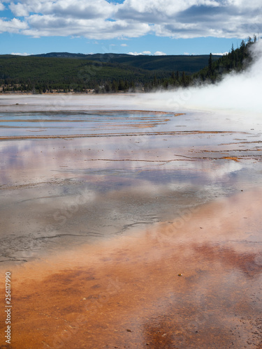 Grand Prismatic Spring in Yellowstone National Park with Cloudy Skies Above