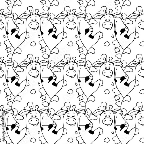 Vector seamless pattern with hand-drawn funny cute fat animals. Silhouettes o...