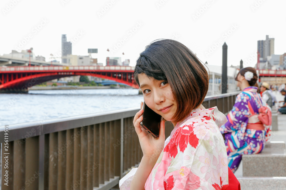 Young Japanese women in a kimono. Young Japanese women in a kimono.