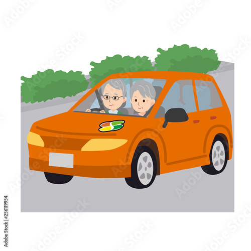 運転する　シニア　イラスト