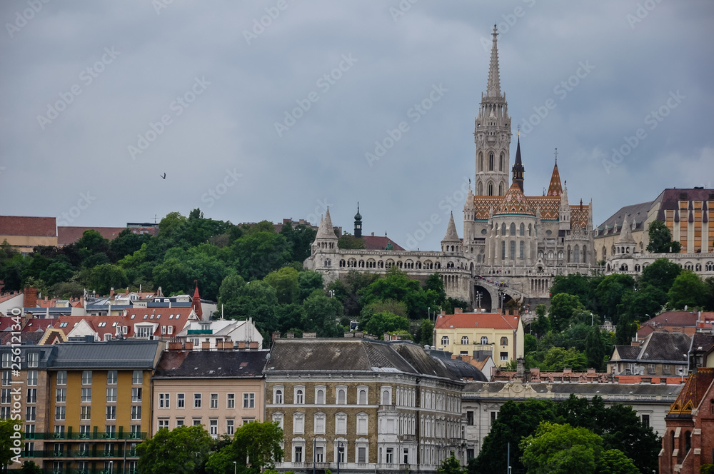 Exterior views of Matthias Catholic Church in Budapest Hungary