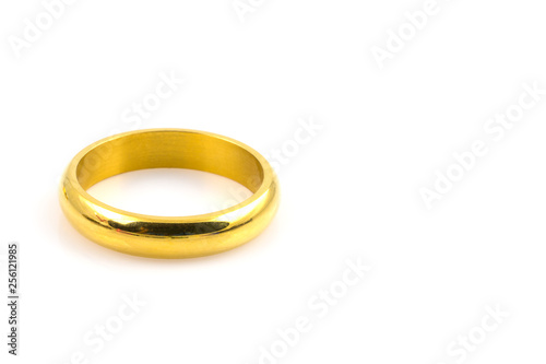 Close up of two gold rings for wedding isolated on white