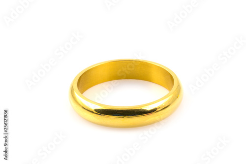 Close up of two gold rings for wedding isolated on white