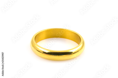 Close up of two gold rings for wedding isolated on white