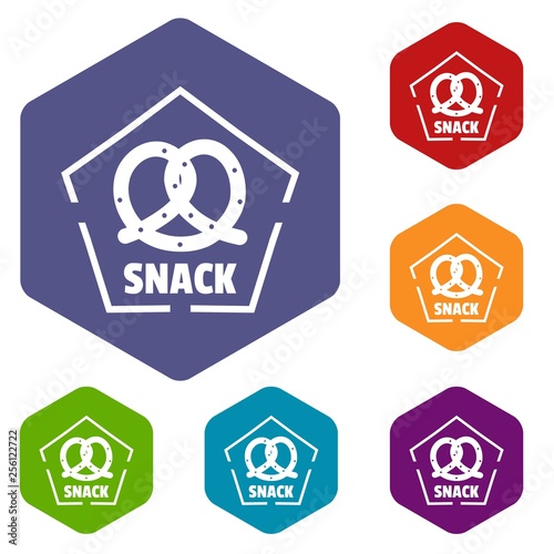 Snack icons vector colorful hexahedron set collection isolated on white 