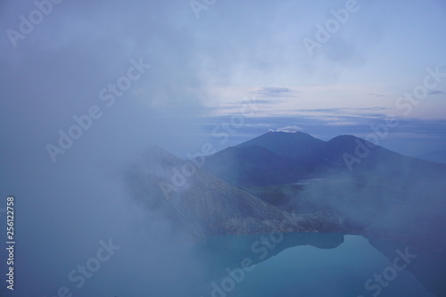 fog covering the mountain crater
