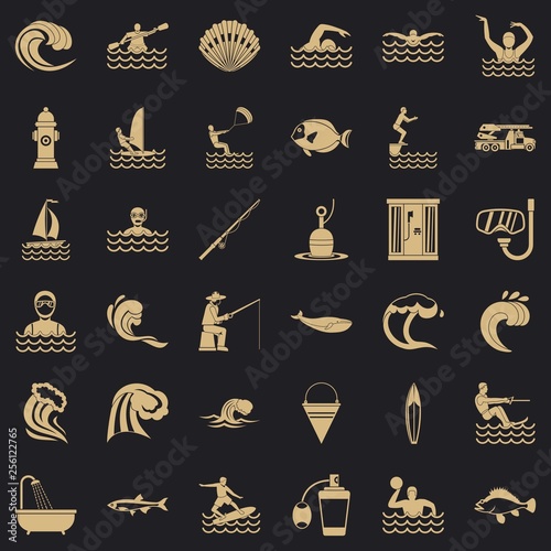 Water icons set. Simple style of 36 water vector icons for web for any design