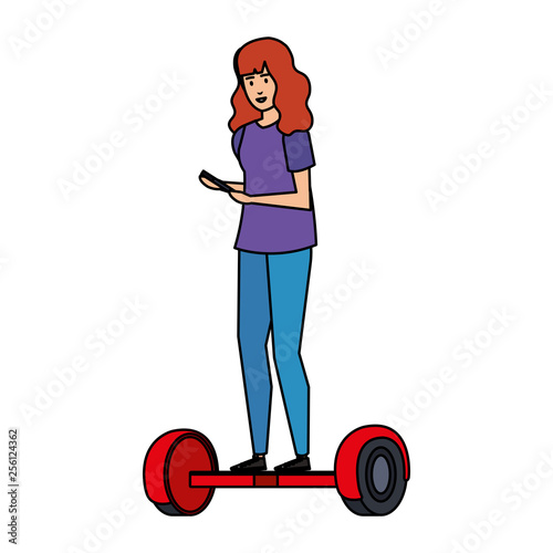 young woman in hoverboard electric