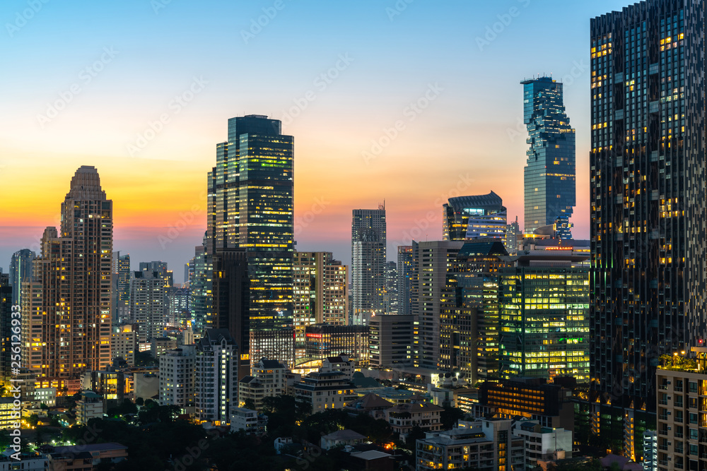 Night of the Metropolitan Bangkok City downtown cityscape urban skyline tower Thailand  - Cityscape Bangkok city Thailand