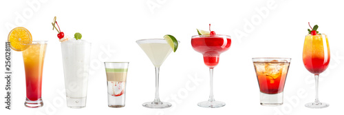 Set of refreshing cocktails on a white background. Isolated.
