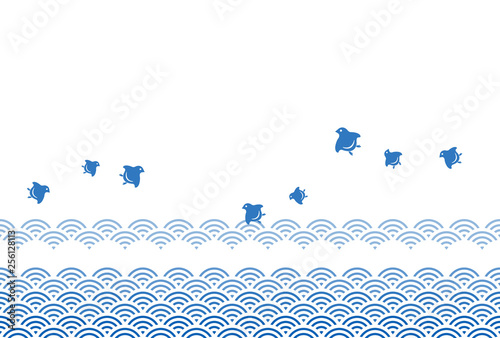 和柄背景　波と千鳥