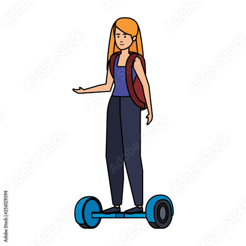 young woman in hoverboard electric