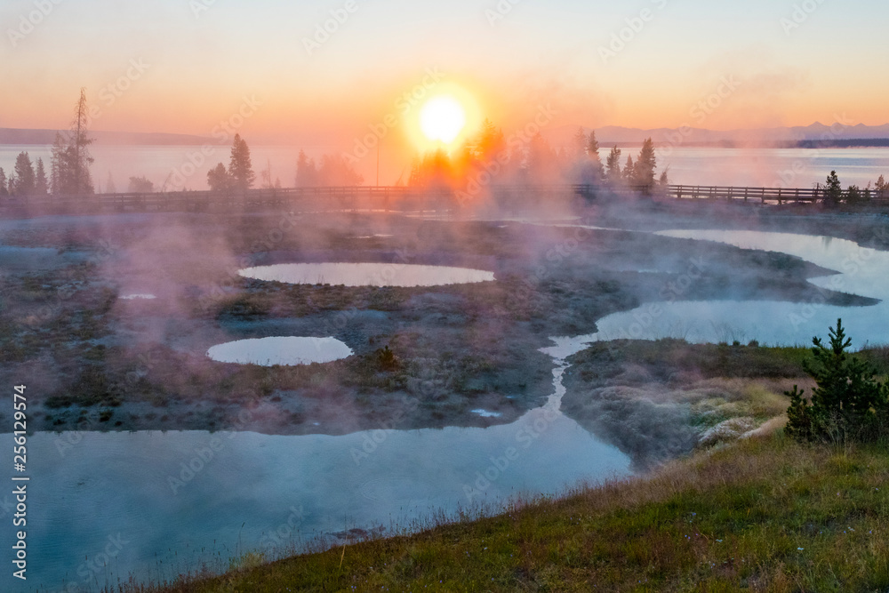 Sunrise at the West Thumb hot springs