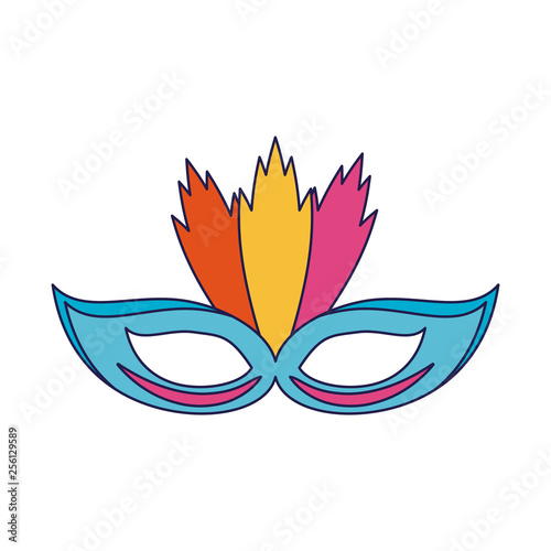 Party mask with feather blue lines