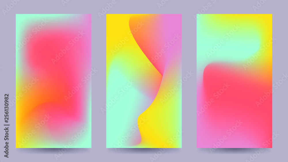 Fototapeta premium 3 Modern vector template vibrant and living smooth mesh gradient soft colors coral palette set for devices, pc's and modern smartphone screens backgrounds set vector ux and ui design illustration.