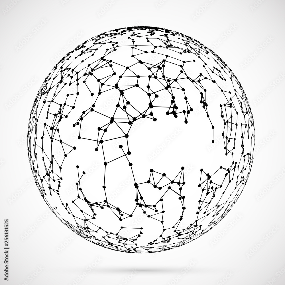 Big data icon.Artificial intelligence.Global network concept.3d plexus ball.Connected  lines sphere.Dots,triangles,particles template.Abstract geometric spherical  shape.Wireframe dotted sphere. Stock-vektor | Adobe Stock