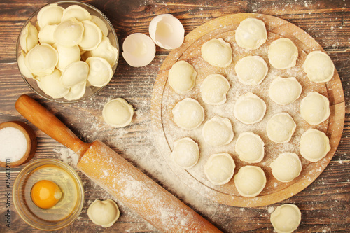 The process of cooking traditional Russian dish - pelmeni