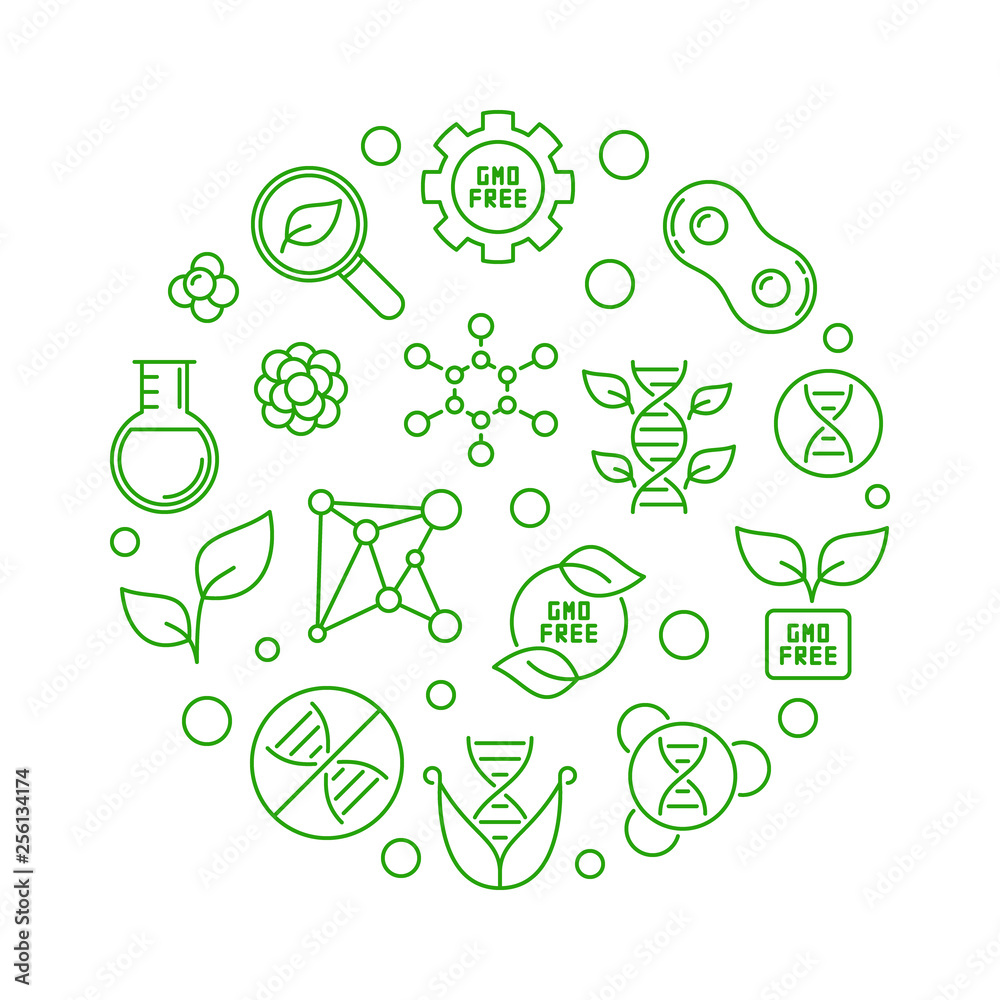Vector GMO Free round concept green illustration in thin line style Vector GMO Free round concept green illustration in thin line style