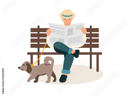 Man reading newspaper flat vector illustration