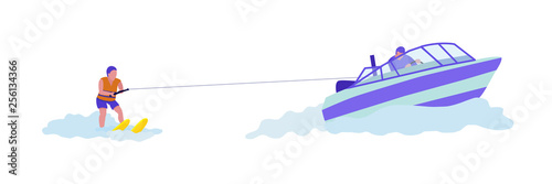 Woman doing water-skiing flat vector illustration