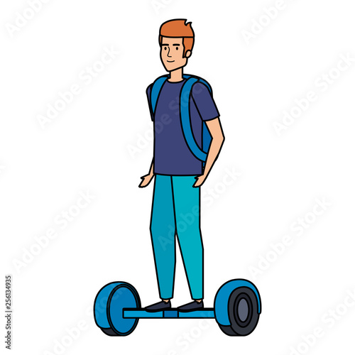 young man in hoverboard electric