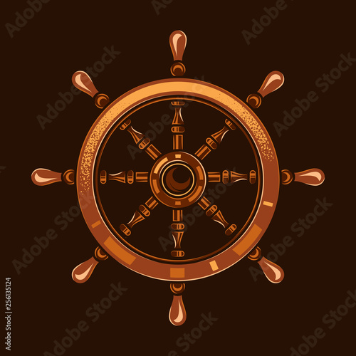 The helm of the ship. Original vector illustration in vintage style. Design element.