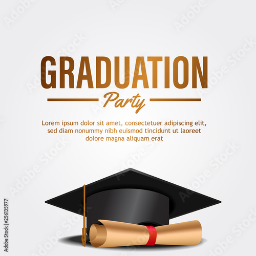 luxury graduation party invitation card with hat and paper