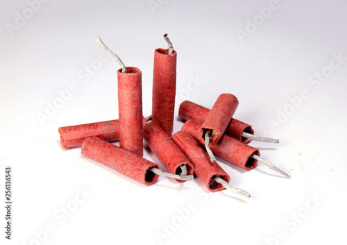 Red Firecrackers isolated on white background photo