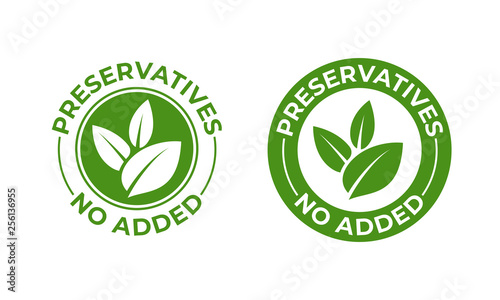 Preservatives no added vector green organic leaf icon. Preservatives free, natural organic food package stamp photo