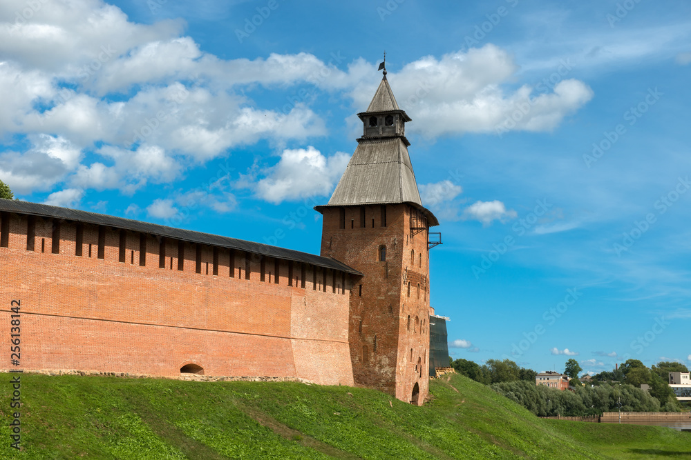 Spasskaya Tower. Walls and towers of the Novgorod Kremlin, Russia.