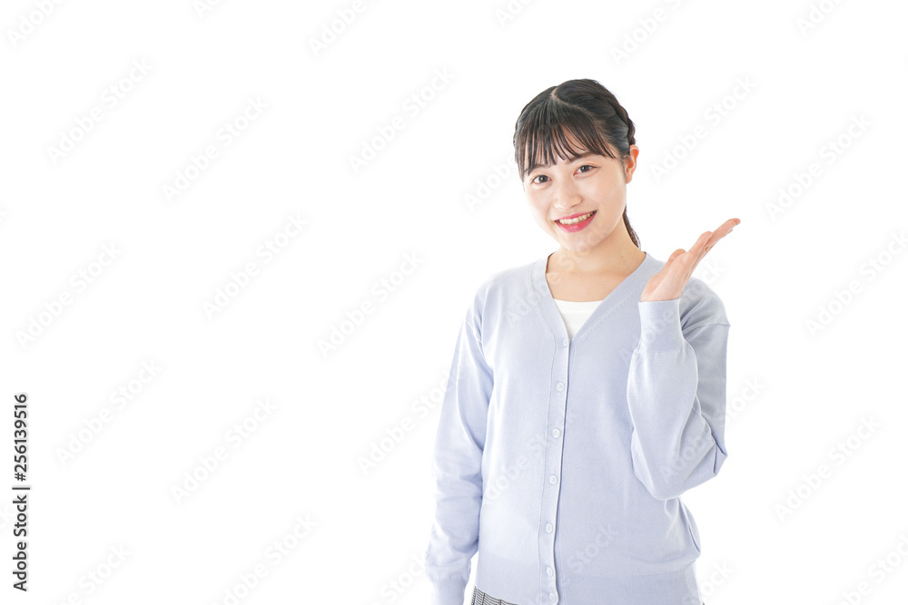 指を指す若い女性 指を指す若い女性