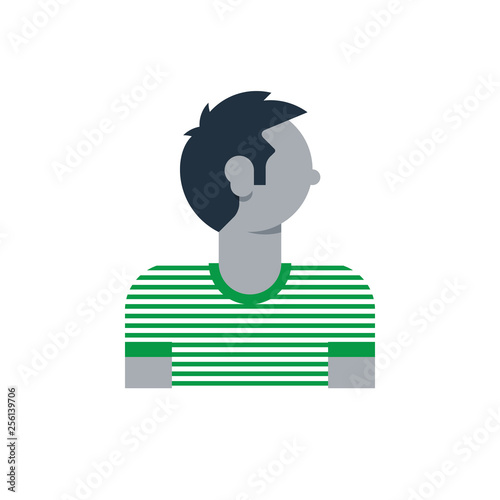 Man side view, turned head, boy in striped t-shirt