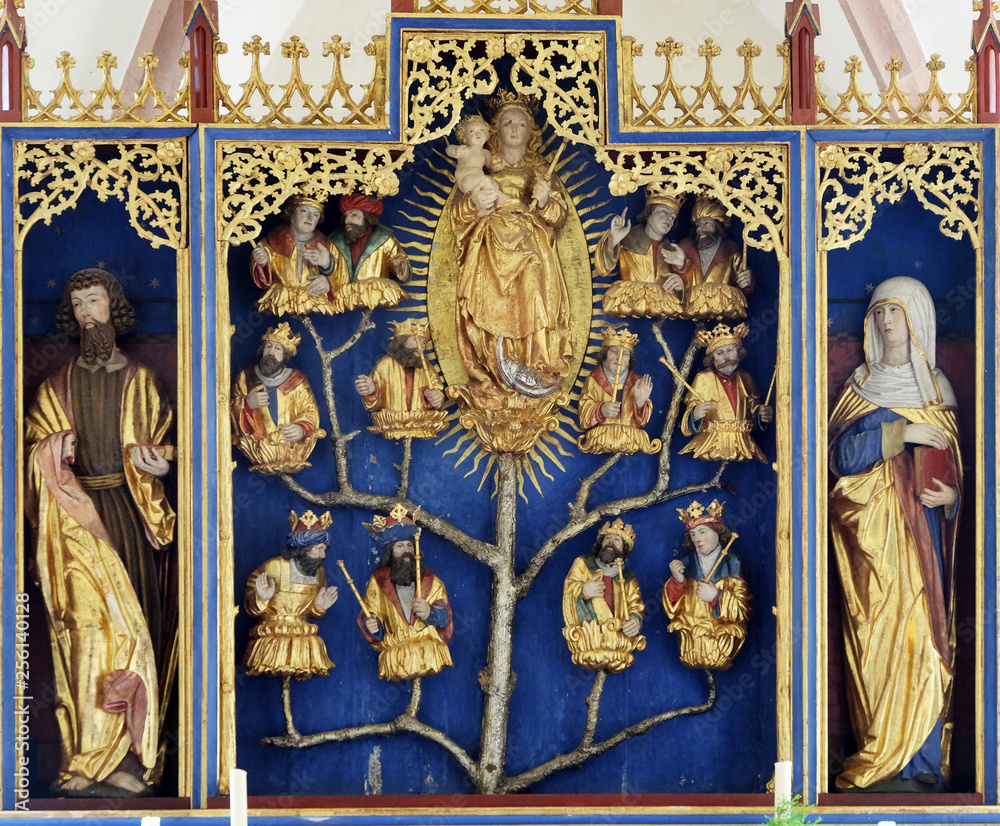 Obraz premium The Tree of Jesse, altar in chapel Amorsbrunn in Amorbach, Forest of Odes Bavaria, Germany