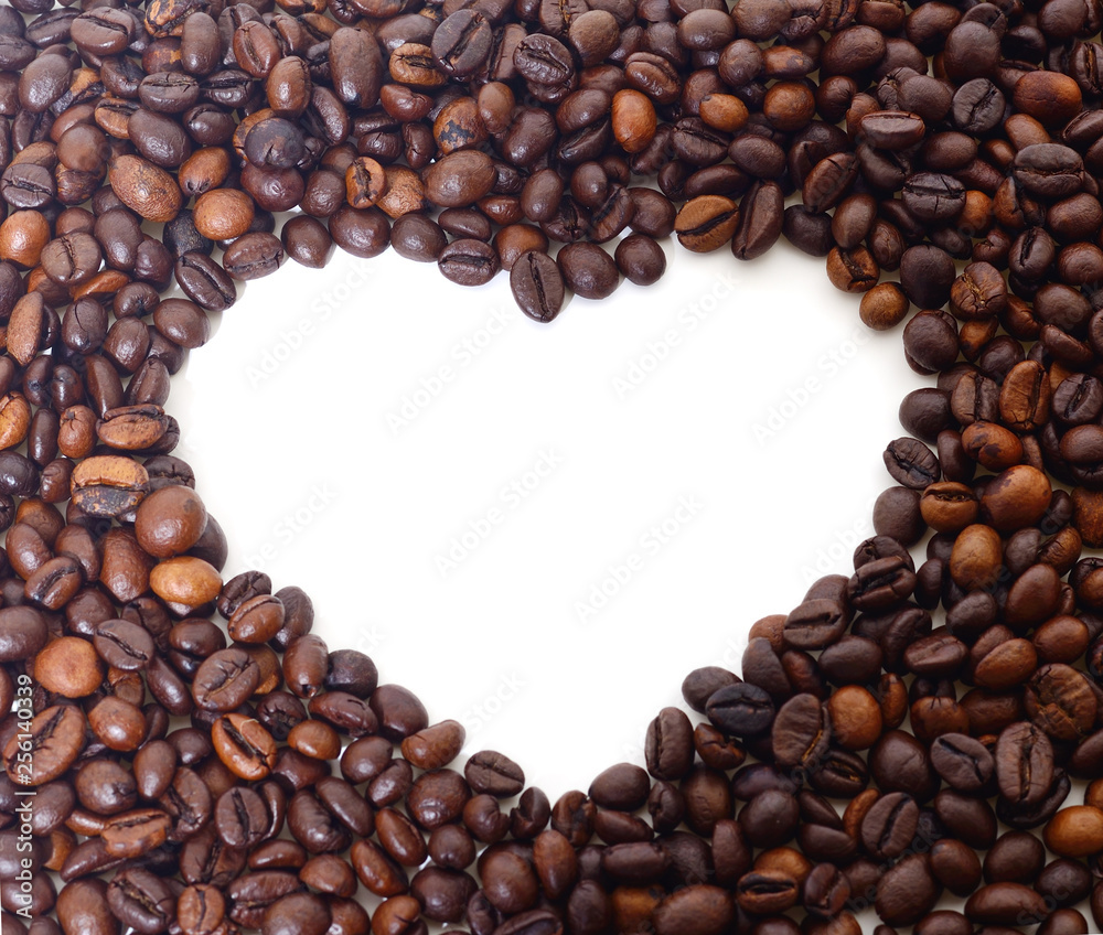 Coffee beans in the shape of a heart. Coffee beans in the shape of a heart.