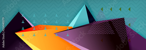Vector 3d triangular shapes abstract background, origami futuristic template with lines