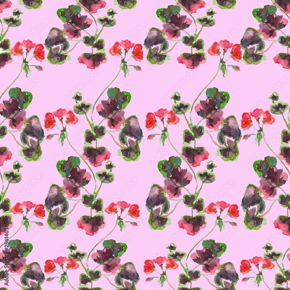 Pink geranium pattern in the pink background Pink geranium pattern in the pink background