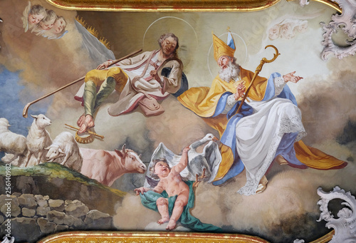 Saint Martin and Saint Wendelin, fresco by Matthaus Gunther in Benedictine monastery church in Amorbach, Germany photo