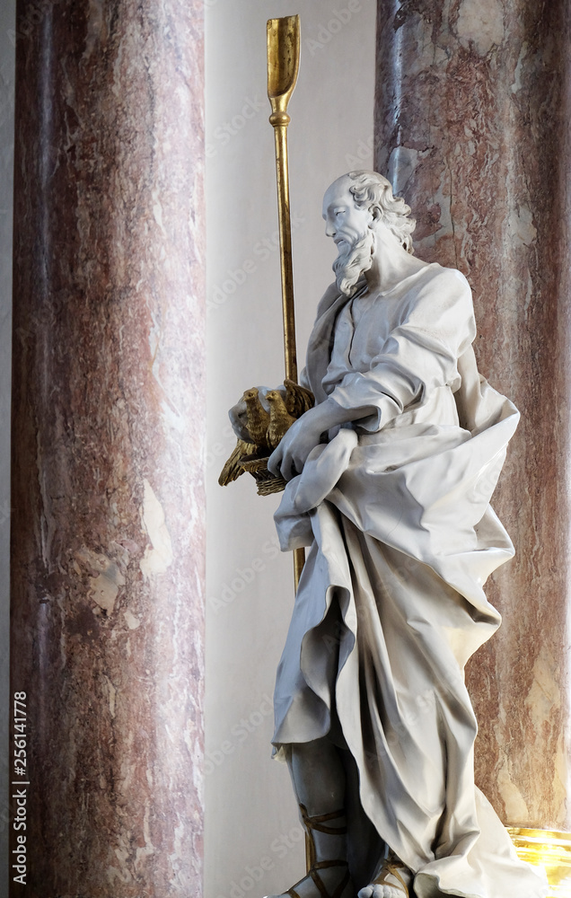 Saint Joachim statue on the main altar in Amorbach Benedictine monastery church in Lower Franconia, Bavaria, Germany 